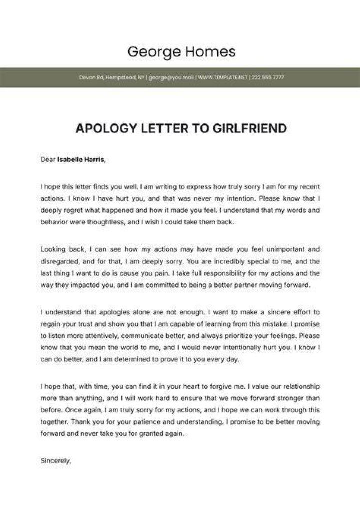 Apology Letter Template To Girlfriend Sample & Example