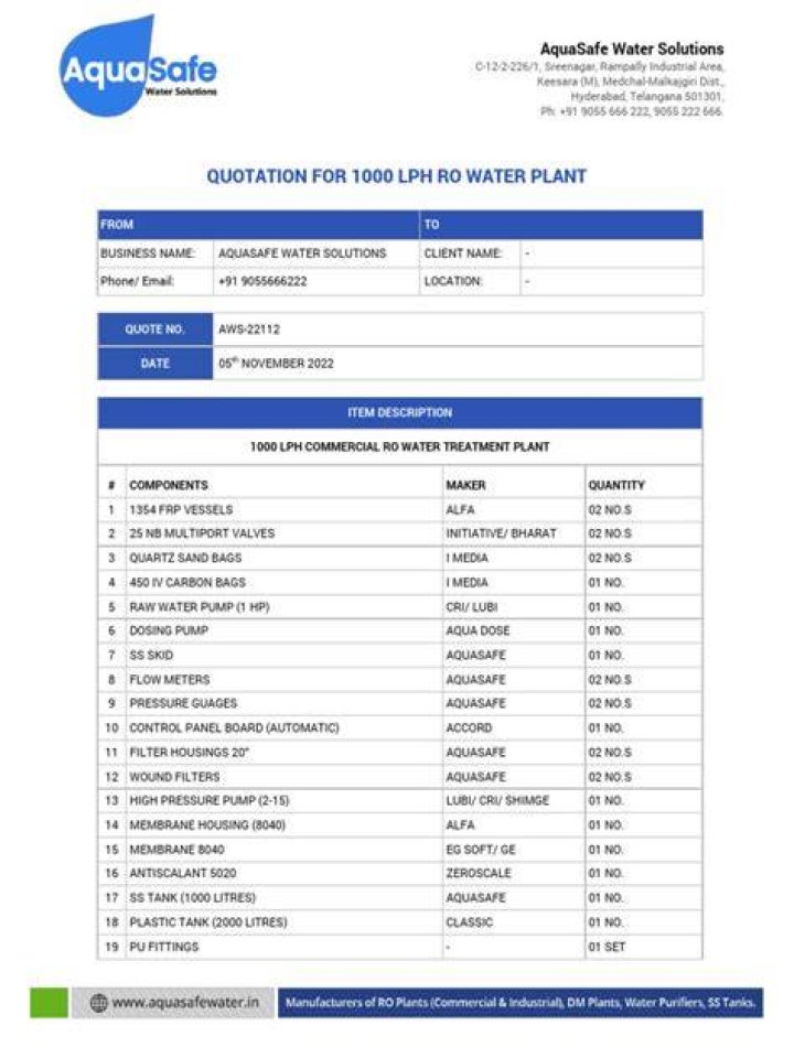 (DOC) QUOTATION OF 1000 LPH PLANT Deepanshu Goel Academia.edu
