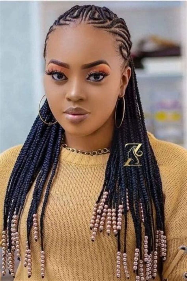 Mixed Pattern Cornrows With Beads Short Box Braids Hairstyles, Braided