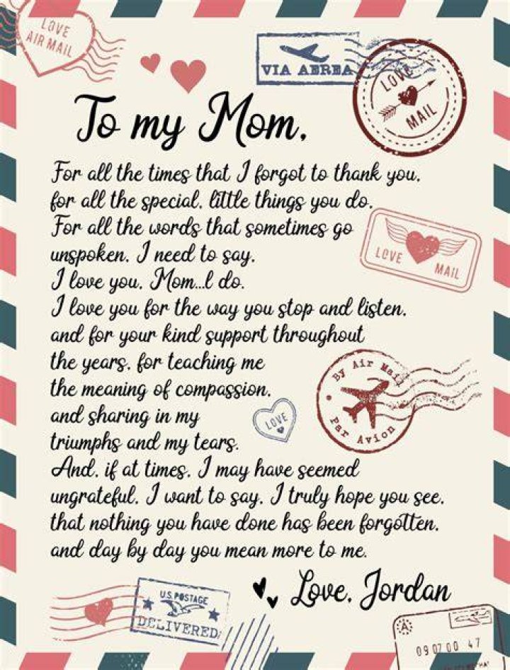 Personalized Letter To Mom Or Mum Typographic Print. Sentimental Mother
